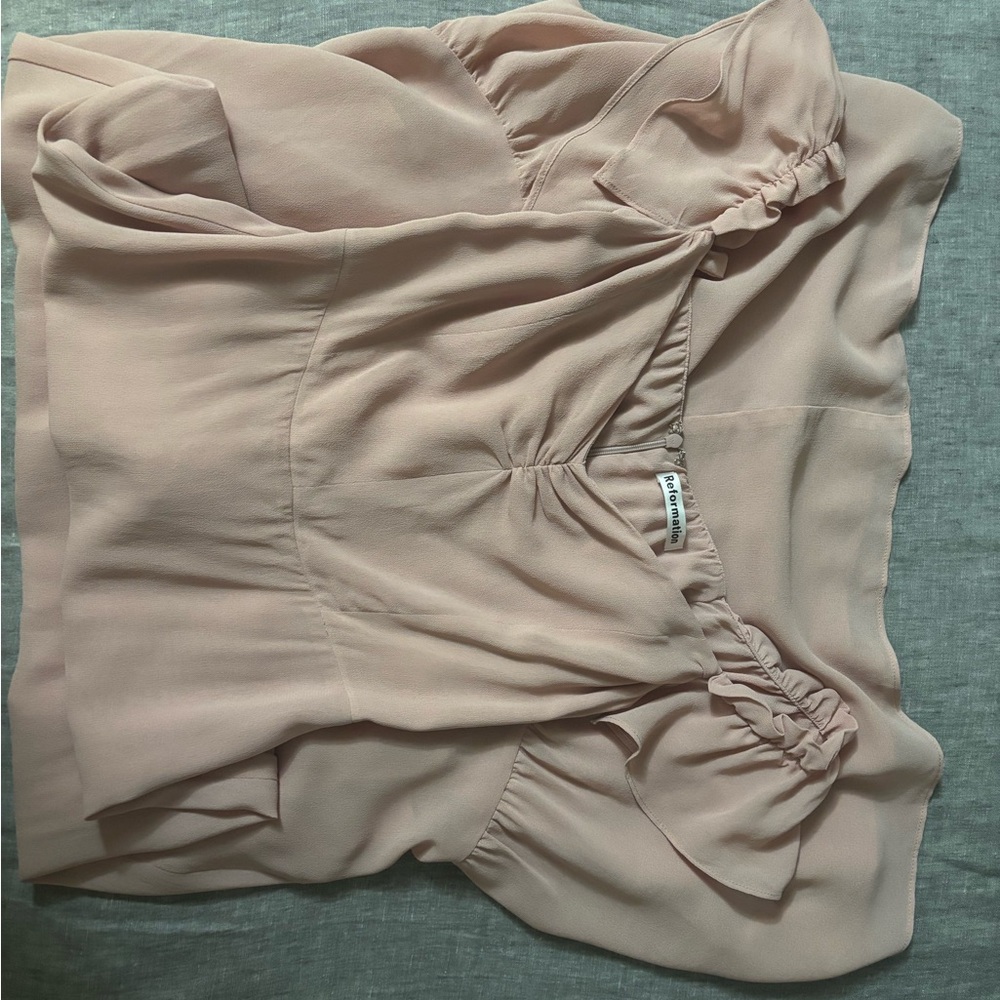 REFORMATION BUTTERFLY OF THE SHOULDER RUFFLE,CREPE MIDI DRESS,NEW WITHOUT TAGS - Picture 10 of 11